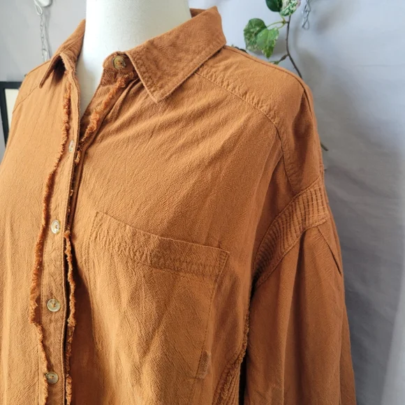 NEW We The Free People Cool & Clean Thermal Waffle Knit Button Down Shirt XS - Picture 7 of 16